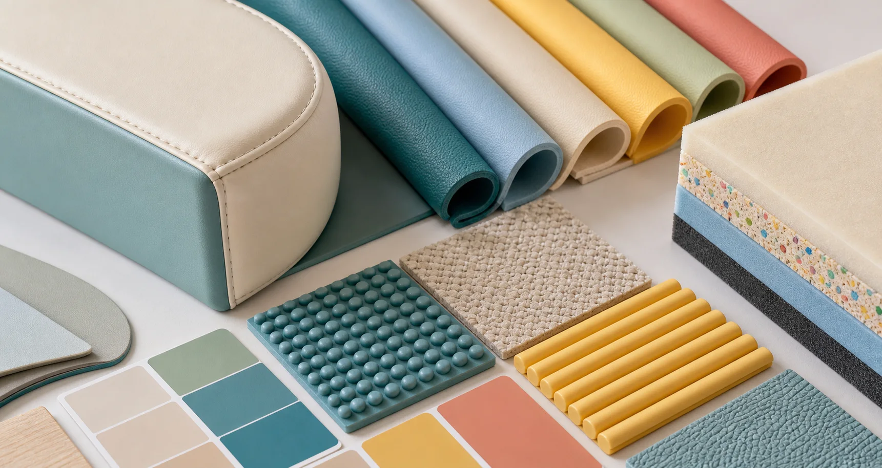 Upholstery and seam detail with coordinated color swatches.